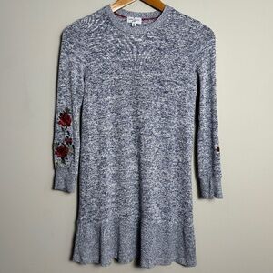 Laura Ashley Girl's Heather Blue Long Sleeve Sweater Dress X-Large Roses